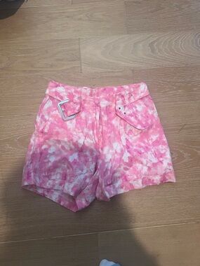 Faithfull the Brand Pink Tie-Dye High Waist Shorts with Belt Detail
